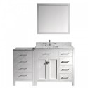 Caroline Parkway 57" Single Bathroom Vanity in White with Marble Top and Square Sink with Polished Chrome Faucet and Mirror