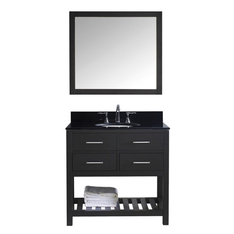 Caroline Estate 36" Single Bathroom Vanity in Espresso with Black Galaxy Granite Top and Round Sink with Mirror