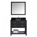 Caroline Estate 36" Single Bathroom Vanity in Espresso with Black Galaxy Granite Top and Round Sink with Brushed Nickel Faucet and Mirror