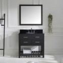 Caroline Estate 36" Single Bathroom Vanity in Espresso with Black Galaxy Granite Top and Round Sink with Brushed Nickel Faucet and Mirror