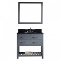 Caroline Estate 36" Single Bathroom Vanity in Grey with Black Galaxy Granite Top and Round Sink with Mirror