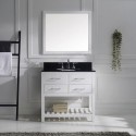 Caroline Estate 36" Single Bathroom Vanity in White with Black Galaxy Granite Top and Round Sink with Polished Chrome Faucet and Mirror