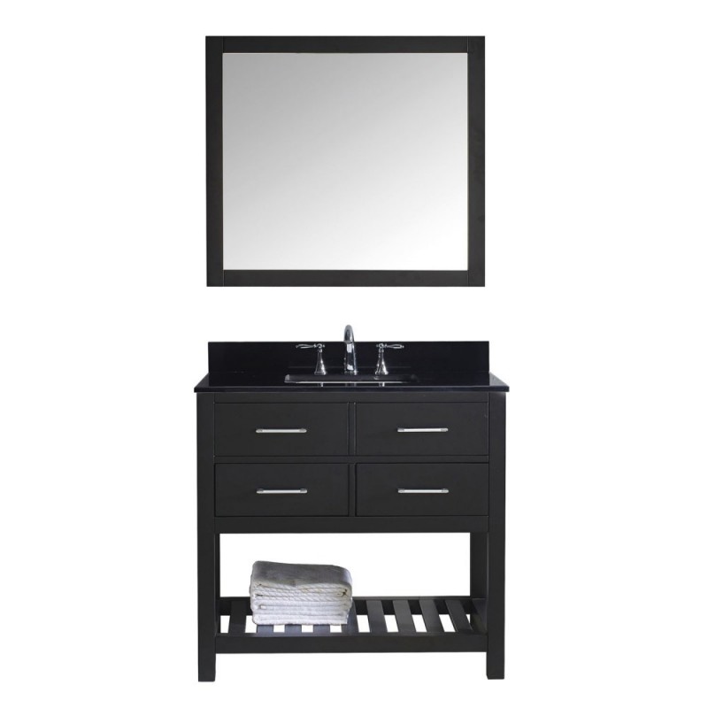 Caroline Estate 36" Single Bathroom Vanity in Espresso with Black Galaxy Granite Top and Square Sink with Mirror