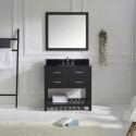 Caroline Estate 36" Single Bathroom Vanity in Espresso with Black Galaxy Granite Top and Square Sink with Polished Chrome Faucet and Mirror