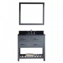 Caroline Estate 36" Single Bathroom Vanity in Grey with Black Galaxy Granite Top and Square Sink with Mirror