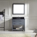 Caroline Estate 36" Single Bathroom Vanity in Grey with Black Galaxy Granite Top and Square Sink with Mirror