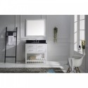 Caroline Estate 36" Single Bathroom Vanity in White with Black Galaxy Granite Top and Square Sink with Brushed Nickel Faucet and Mirror