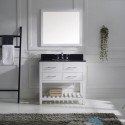 Caroline Estate 36" Single Bathroom Vanity in White with Black Galaxy Granite Top and Square Sink with Polished Chrome Faucet and Mirror