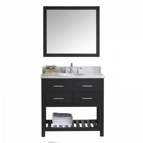 Caroline Estate 36" Single Bathroom Vanity in Espresso with Marble Top and Round Sink with Brushed Nickel Faucet and Mirror