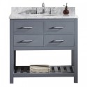 Caroline Estate 36" Single Bathroom Vanity in Grey with Marble Top and Round Sink with Mirror