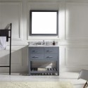Caroline Estate 36" Single Bathroom Vanity in Grey with Marble Top and Round Sink with Mirror