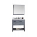 Caroline Estate 36" Single Bathroom Vanity in Grey with Marble Top and Round Sink with Mirror