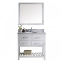 Caroline Estate 36" Single Bathroom Vanity in White with Marble Top and Round Sink with Polished Chrome Faucet and Mirror