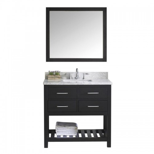 Caroline Estate 36" Single Bathroom Vanity in Espresso with Marble Top and Square Sink with Polished Chrome Faucet and Mirror
