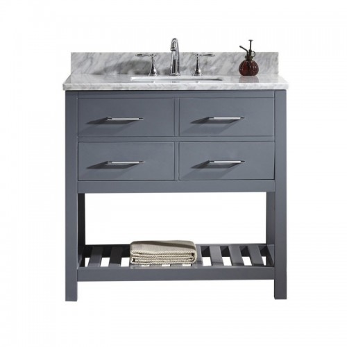 Caroline Estate 36" Single Bathroom Vanity in Grey with Marble Top and Square Sink with Mirror