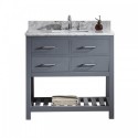 Caroline Estate 36" Single Bathroom Vanity in Grey with Marble Top and Square Sink with Mirror