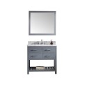 Caroline Estate 36" Single Bathroom Vanity in Grey with Marble Top and Square Sink with Mirror