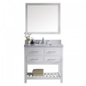 Caroline Estate 36" Single Bathroom Vanity in White with Marble Top and Square Sink with Mirror