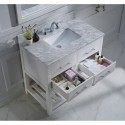 Caroline Estate 36" Single Bathroom Vanity in White with Marble Top and Square Sink with Polished Chrome Faucet and Mirror