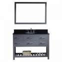 Caroline Estate 48" Single Bathroom Vanity in Grey with Black Galaxy Granite Top and Round Sink with Mirror