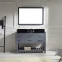 Caroline Estate 48" Single Bathroom Vanity in Grey with Black Galaxy Granite Top and Round Sink with Brushed Nickel Faucet and Mirror