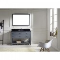 Caroline Estate 48" Single Bathroom Vanity in Grey with Black Galaxy Granite Top and Round Sink with Polished Chrome Faucet and Mirror