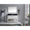Caroline Estate 48" Single Bathroom Vanity in White with Black Galaxy Granite Top and Round Sink with Polished Chrome Faucet and Mirror