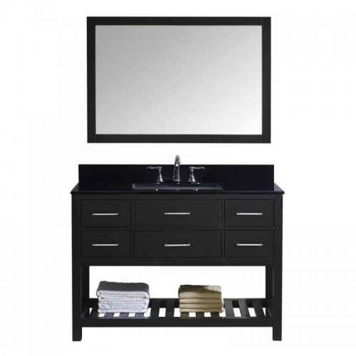 Caroline Estate 48" Single Bathroom Vanity in Espresso with Black Galaxy Granite Top and Square Sink with Mirror