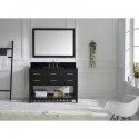 Caroline Estate 48" Single Bathroom Vanity in Espresso with Black Galaxy Granite Top and Square Sink with Polished Chrome Faucet and Mirror