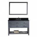 Caroline Estate 48" Single Bathroom Vanity in Grey with Black Galaxy Granite Top and Square Sink with Brushed Nickel Faucet and Mirror