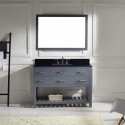 Caroline Estate 48" Single Bathroom Vanity in Grey with Black Galaxy Granite Top and Square Sink with Brushed Nickel Faucet and Mirror