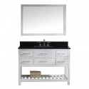 Caroline Estate 48" Single Bathroom Vanity in White with Black Galaxy Granite Top and Square Sink with Polished Chrome Faucet and Mirror