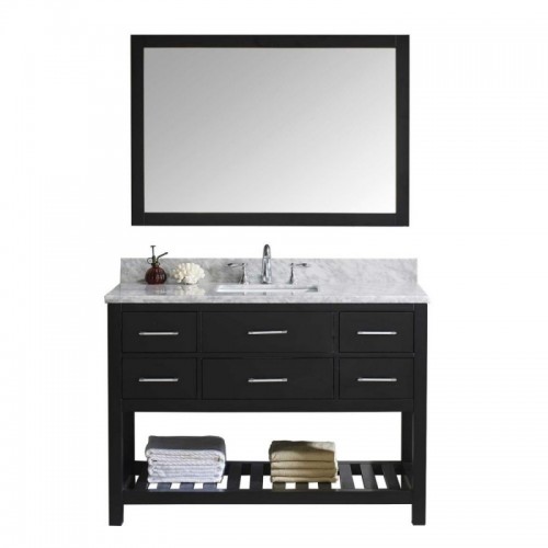 Caroline Estate 48" Single Bathroom Vanity in Espresso with Marble Top and Square Sink with Polished Chrome Faucet and Mirror