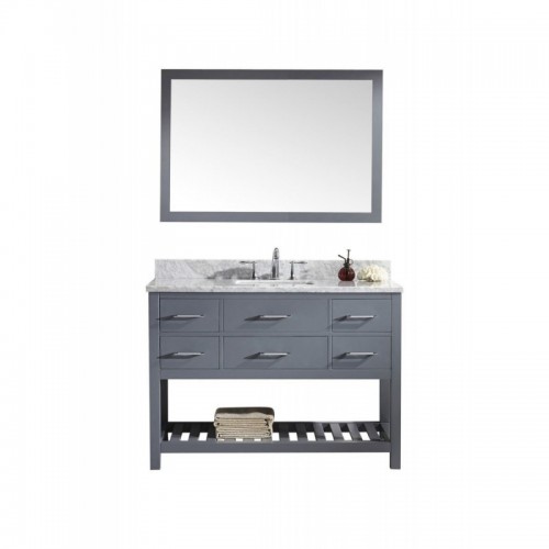 Caroline Estate 48" Single Bathroom Vanity in Grey with Marble Top and Square Sink with Brushed Nickel Faucet and Mirror