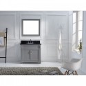 Victoria 36" Single Bathroom Vanity in Grey with Black Galaxy Granite Top and Round Sink with Brushed Nickel Faucet and Mirror