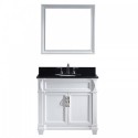 Victoria 36" Single Bathroom Vanity in White with Black Galaxy Granite Top and Round Sink with Brushed Nickel Faucet and Mirror