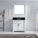 Victoria 36" Single Bathroom Vanity in White with Black Galaxy Granite Top and Round Sink with Brushed Nickel Faucet and Mirror