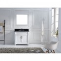Victoria 36" Single Bathroom Vanity in White with Black Galaxy Granite Top and Round Sink with Brushed Nickel Faucet and Mirror