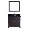Victoria 36" Single Bathroom Vanity in Espresso with Black Galaxy Granite Top and Square Sink with Brushed Nickel Faucet and Mirror