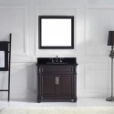 Victoria 36" Single Bathroom Vanity in Espresso with Black Galaxy Granite Top and Square Sink with Brushed Nickel Faucet and Mirror