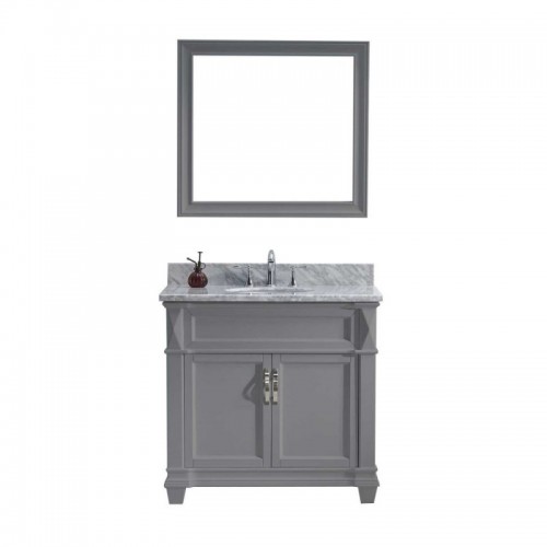 Victoria 36" Single Bathroom Vanity in Grey with Marble Top and Round Sink with Mirror