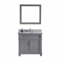 Victoria 36" Single Bathroom Vanity in Grey with Marble Top and Round Sink with Mirror