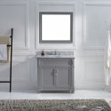 Victoria 36" Single Bathroom Vanity in Grey with Marble Top and Round Sink with Mirror
