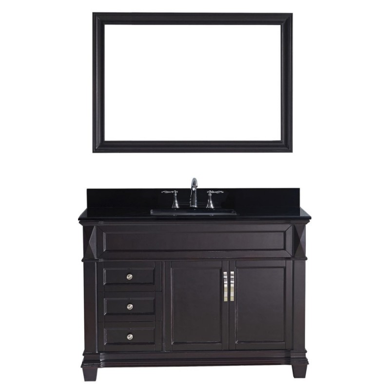 Victoria 48" Single Bathroom Vanity in Espresso with Black Galaxy Granite Top and Square Sink with Mirror