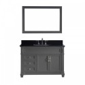 Victoria 48" Single Bathroom Vanity in Grey with Black Galaxy Granite Top and Square Sink with Mirror