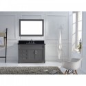 Victoria 48" Single Bathroom Vanity in Grey with Black Galaxy Granite Top and Square Sink with Mirror