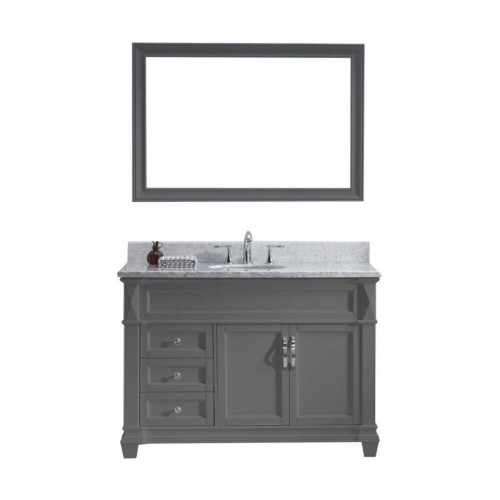 Victoria 48" Single Bathroom Vanity in Grey with Marble Top and Round Sink with Polished Chrome Faucet and Mirror