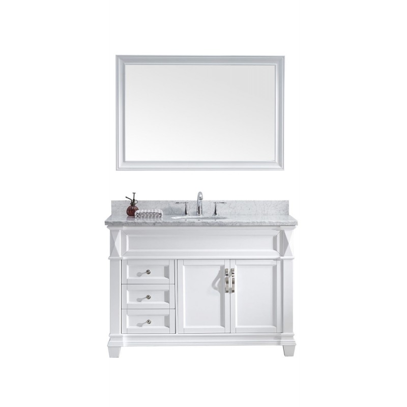 Victoria 48" Single Bathroom Vanity in White with Marble Top and Round Sink with Mirror