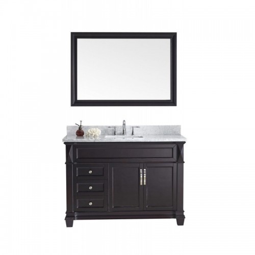 Victoria 48" Single Bathroom Vanity in Espresso with Marble Top and Square Sink with Polished Chrome Faucet and Mirror