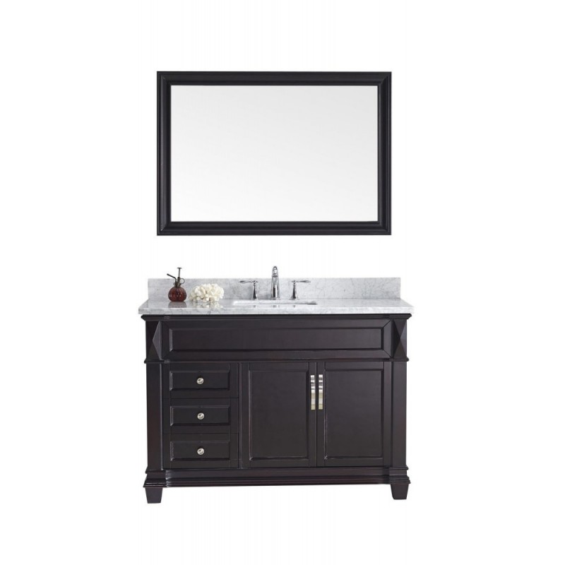 Victoria 48" Single Bathroom Vanity in Espresso with Marble Top and Square Sink with Polished Chrome Faucet and Mirror